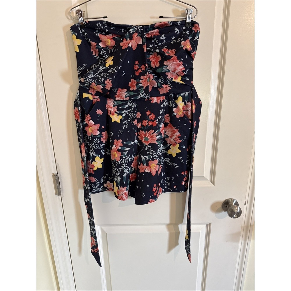 Great Jones Womens Blue Floral Strapless Romper Size Medium